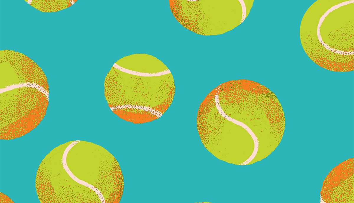 Tennis balls artwork with the Miami Open aqua blue color in the background.